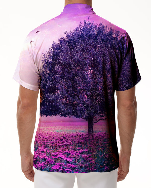 
Purple Flower Sea Hawaiian Simple All-match Shirt Comfortable Breathable Men's Loose Hawaiian Short Sleeve Button Shirt Top
                