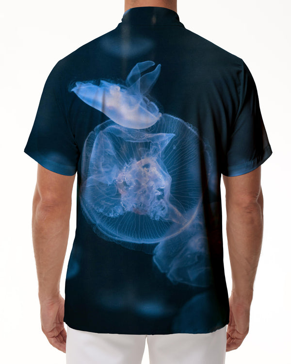 
Blue transparent jellyfish fashion fun casual men's button down shirt tropical Hawaiian button lapel comfortable and breathable suitable for vacation beach
                