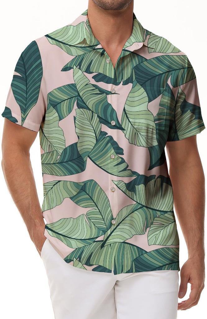 Palm leaf tropical Hawaiian style shirt men's casual loose fashion daily street short sleeve unique personality