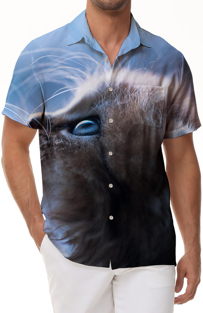 Kitten cute animal cat men's casual loose daily travel clothing short sleeves suitable for tropical seaside parties