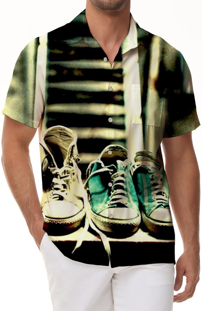 Warrior shoes print pattern summer men's short-sleeved shirt casual summer button beach short-sleeved