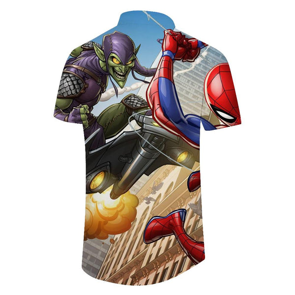 
Spiderman's War 3D Digital Printing Men's Casual Short Sleeve Loose Shirt Top Button Pocket Lapel Hawaiian Cartoon
                