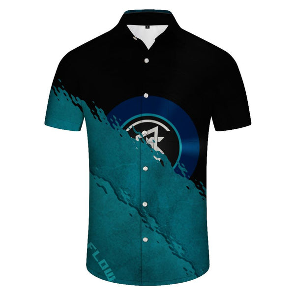 
Black geometric print men's loose casual button summer Hawaiian button lapel pocket beach seaside short sleeve shirt tops
                