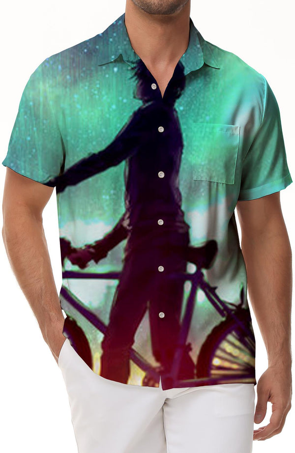 Vintage Biker Mens Casual Button Down Hawaiian Shirt Trendy Tropical Summer Outfit Mens Retro Beach Wear