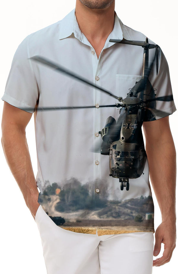 Helicopter Field Men's Shirt Casual Short Sleeve Tropical Island Life Hawaiian Shirt Ocean