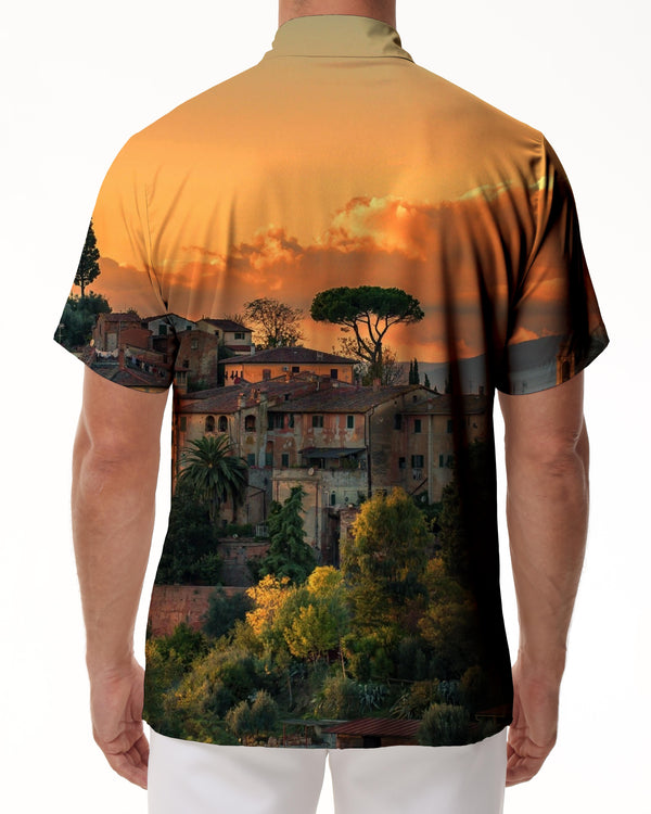 
Vintage Architecture 3D Printed Pattern Men's Short Sleeve Shirt Loose Polyester Lapel Top Casual Button Beachwear Pocket
                