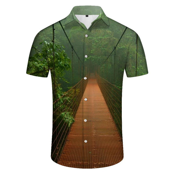 
Tropical Rainforest Vintage Bridge Men's Hawaiian Lapel Pocket Button Shirt Suitable for Daily Vacation Beach Walks
                