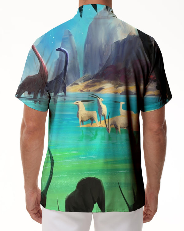 
Reptile Dinosaur Men's Short Sleeve Button Lapel Pocket Hawaiian Short Sleeve Shirt Perfect for Summer Parties and Holidays
                