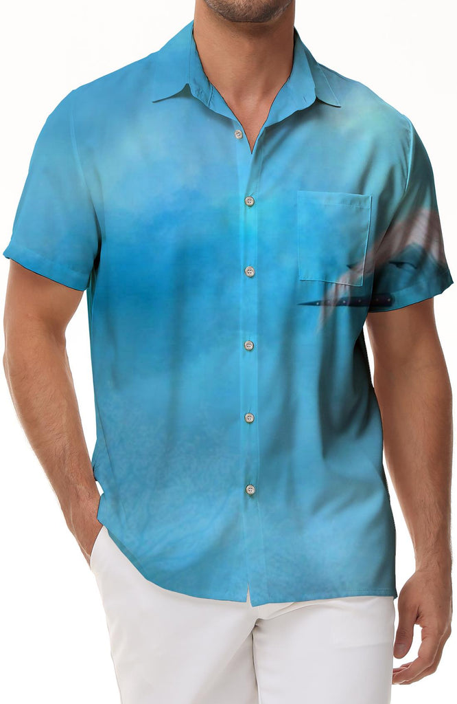 Sky blue horse and white clouds short sleeve shirt fashion mens clothing casual tropical hawaii vacation beach wear