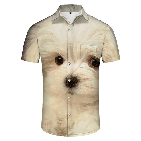 
White Animal Puppy Cute Button Beach Shirt Men's Casual Loose Vacation Beach Seaside Party Hawaiian Shirt
                