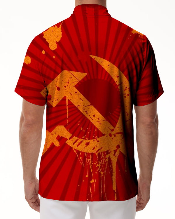 
Russian hammer flag hook Soviet sickle men's short sleeve shirt Hawaiian beach short sleeve work shirt casual
                