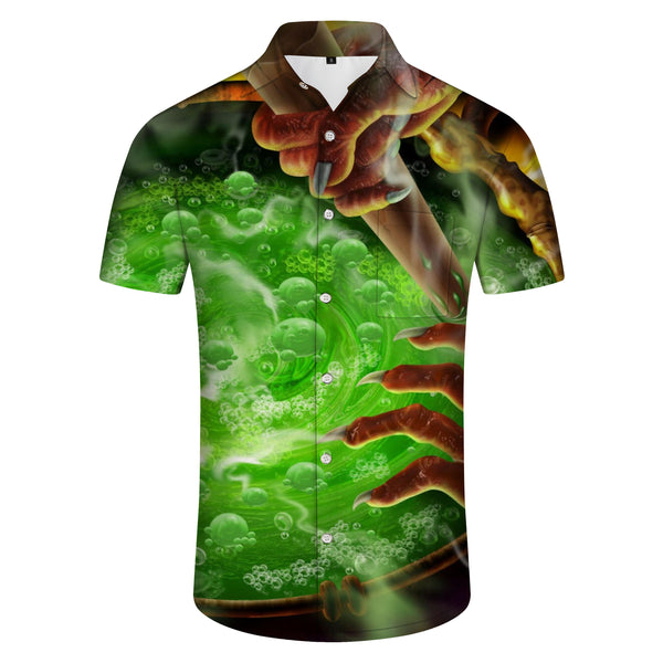 
Old witch poison soup 3d print pattern casual shirt men's fashion clothing tropical Hawaiian button green
                