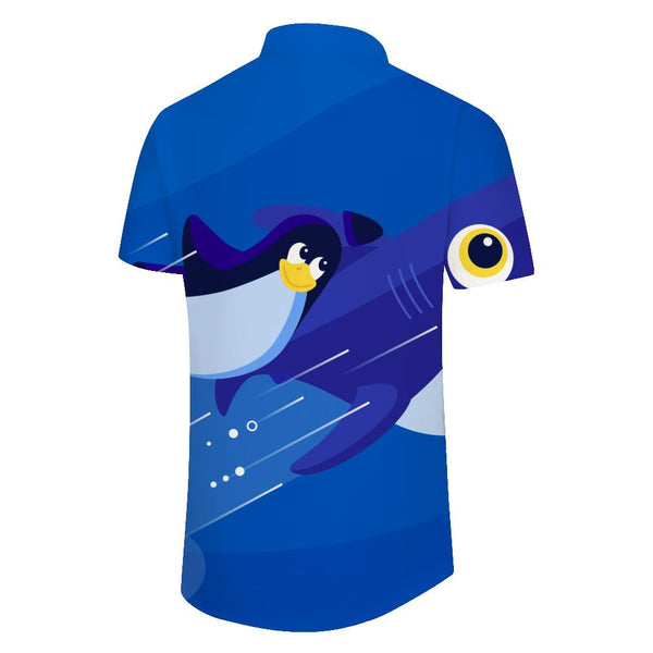 
Cartoon Penguin Water Men's Hawaiian Shirt Women's Hawaiian Button Shirt Landscape Tropical Beach Blue
                