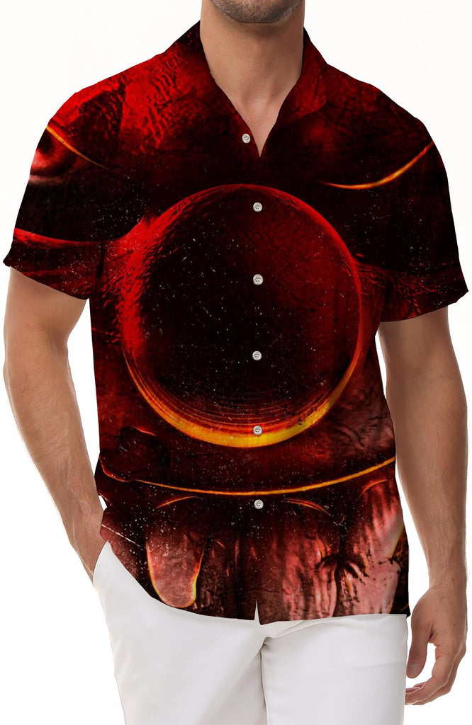 Crazy Red Joker Everyday Street Mens Casual Style Flame Hawaiian Shirt Lapel Pocket Button Short Sleeve Top Shirt