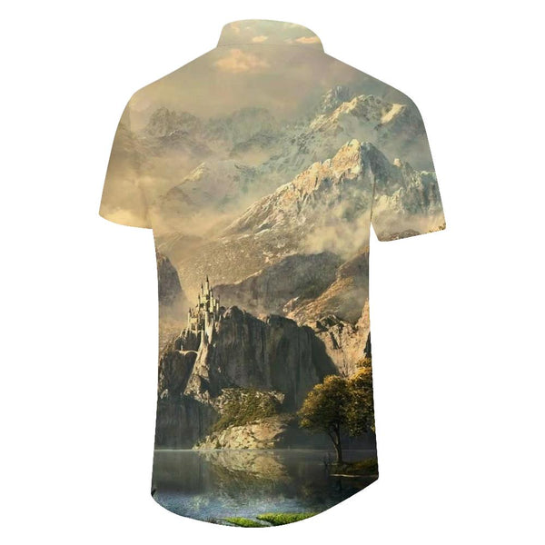 
Castle on the cliffs men's shirt button down shirt summer casual short sleeve top suitable for office travel beach
                