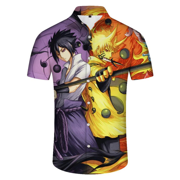 
Japanese cartoon anime color men's Hawaiian tropical four seasons button-down men's casual loose short-sleeved shirt loose tops
                