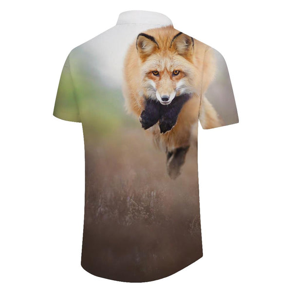 
Charming Wild Red Fox Men's Loose Casual Daily Travel Short Sleeve Shirt Button Short Sleeve Shirt with Pockets Regular Version
                