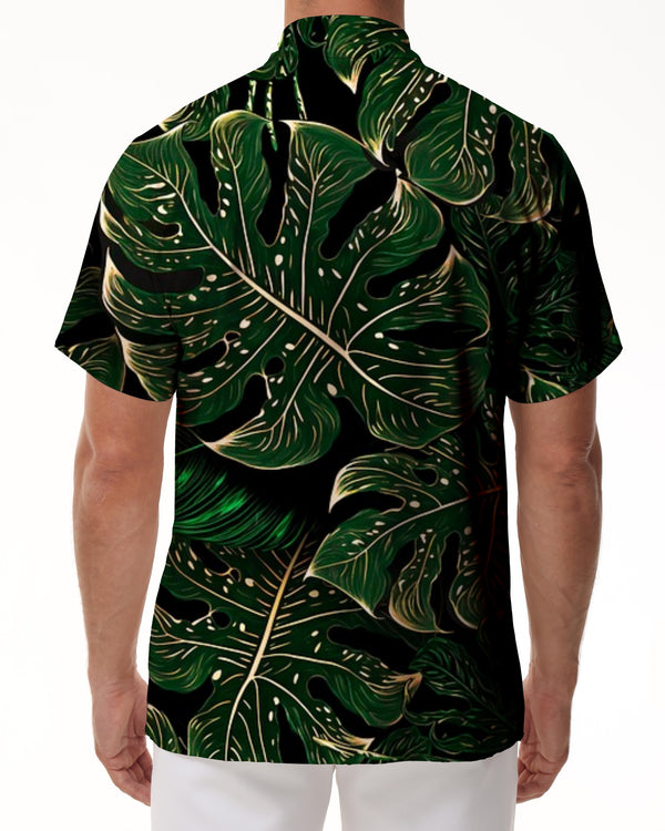 
Green Palm Leaf Print Men's Hawaiian Floral Shirt Summer Beach Vacation Button-Down Tropical Print Short Sleeve Shirt
                