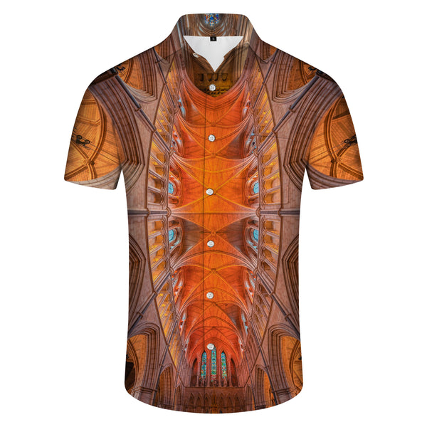 
Church Building Men's Button Shirt 3D Printed Casual Short Sleeve Hawaiian Party Beach Shirt
                