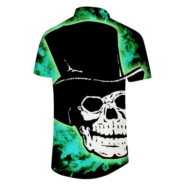
Men's Casual Short Sleeve Green Skull Shirt Print Clothes Loose Lapel Summer Tops
                