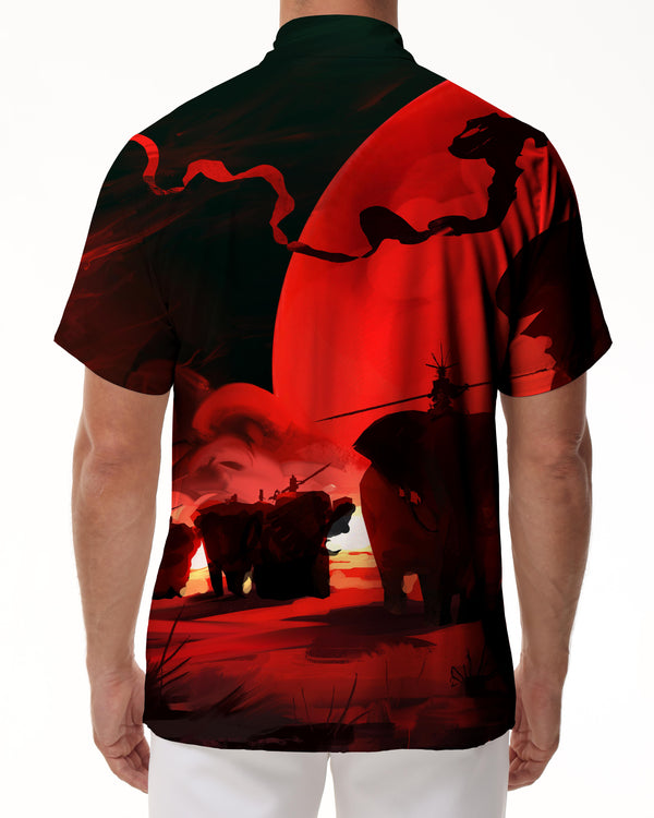 
Red ancient riding elephant tropical four seasons pattern printing men's fashionable and comfortable breathable seaside shirt short sleeve button pocket elephant shirt Hawaii
                
