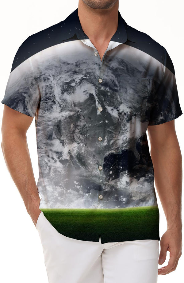Earth Space Planet Earth Mens Casual Button Down Hawaiian Shirt Tropical Summer Outfit Mens Vintage Beach Clothing