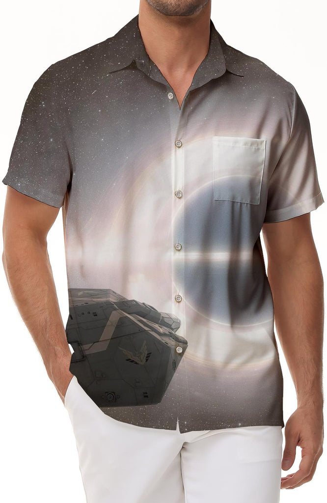 Spaceship Shirt Vacation Button-Down Shirt Fun Print Printed Shirt Top