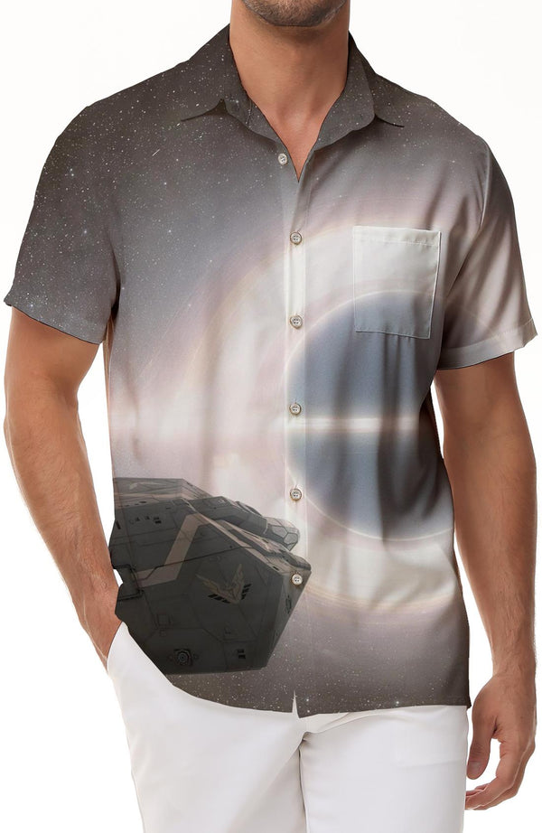 Spaceship Shirt Vacation Button-Down Shirt Fun Print Printed Shirt Top
