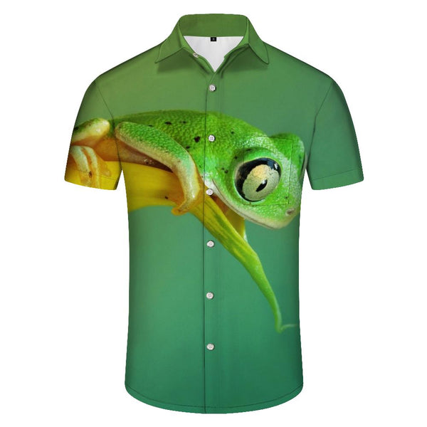
Cute Green Frog Print Men's Shirt Casual Short Sleeve Button Shirt Summer Beach Top Short Sleeve
                