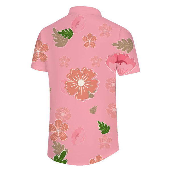 
Pink cool fashion summer men's shirt flower short-sleeved shirt men's summer beach style casual retro top
                