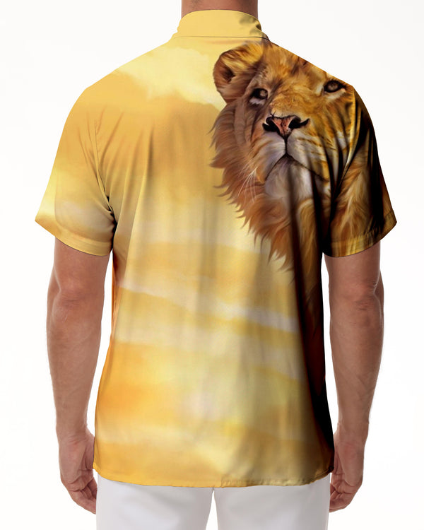 
Gold Wildlife King Lion Men's Short Sleeve Shirt Casual Button Summer Beach Shirt Regular Fit Tops
                