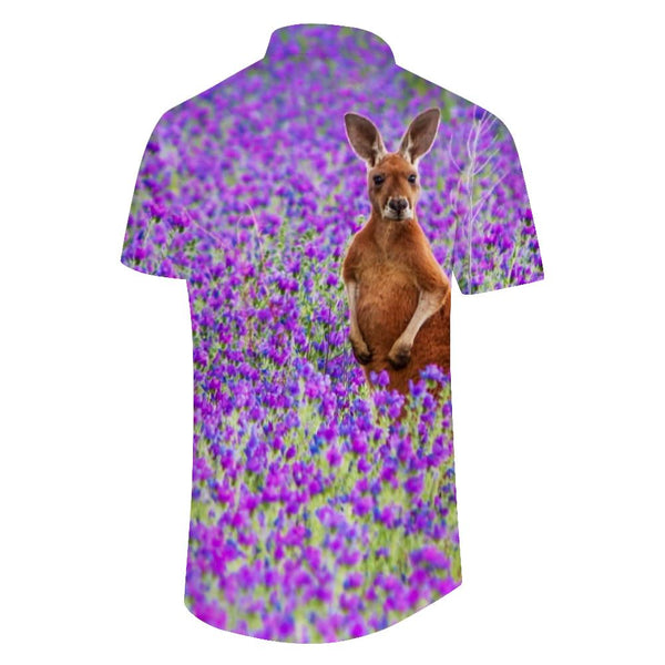 
Jungle Wildlife Kangaroo Purple Flower Sea Hawaii 3D Digital Printing Casual Men's Short Sleeve Shirt Daily Travel Clothing
                