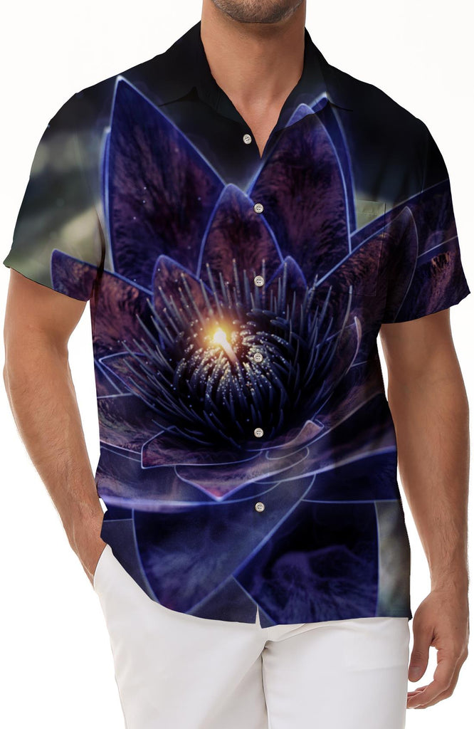 Abstract Art Neon Flowers Men's Short Sleeve Shirt Casual Button Shirt Summer Tops with Pockets