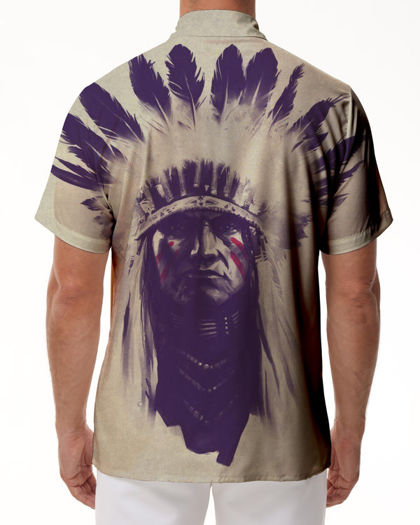 
Native American Indian Men's Cuban Collar Shirt Casual Button Shirt Short Sleeve Vacation Beach
                