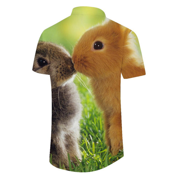 
Cute bunny f men's short-sleeved Hawaiian shirt casual fashionable Hawaiian button-down vacation travel beach casual short-sleeved
                