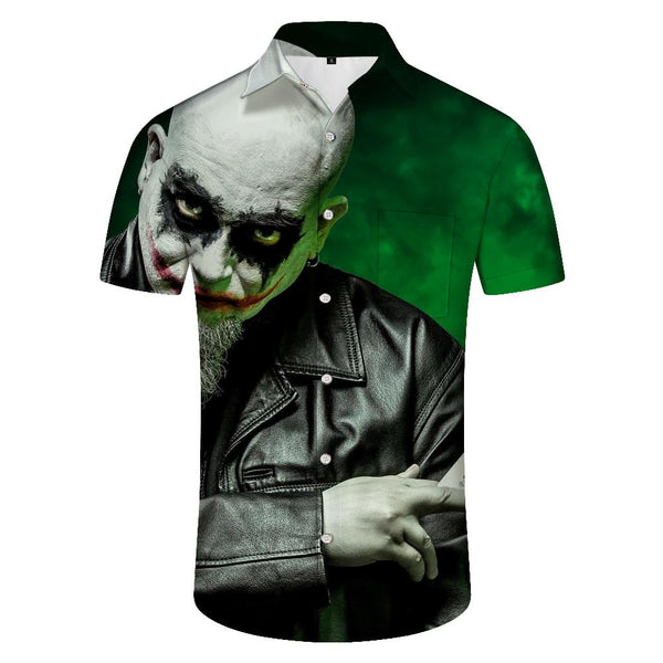 
DJ atmosphere clown horror pattern men's 3D digital printing casual loose daily street fashion breathable Hawaii four seasons tropical beach seaside short-sleeved shirt
                