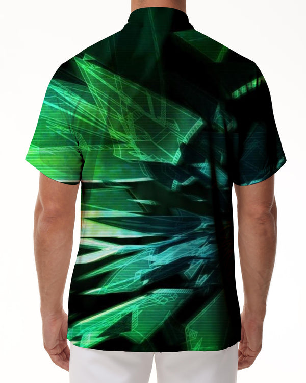 
Hawaiian button-down lapel pocket short-sleeved shirt for men casual daily loose glass print pattern fashion short-sleeved top
                