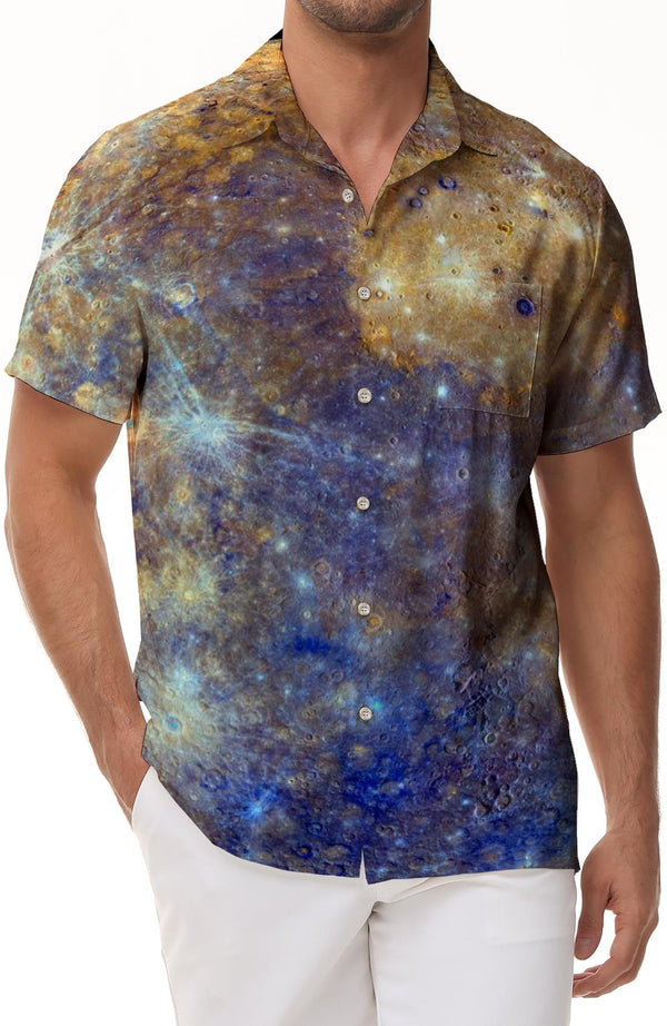 Shining Planet Digital Print Men's Casual Shirt Tops Print Beach Fashion Summer Style Trendy Style Hawaiian Button Short Sleeve Shirt