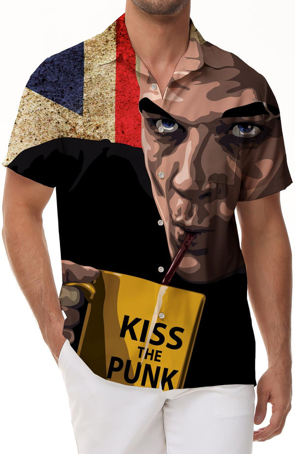 American rapper mens casual short sleeve button lined pockets Hawaii beach suitable for vacation daily street fishing