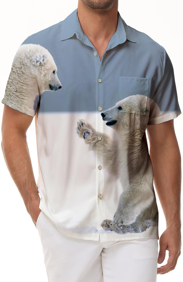 Men's shirt casual short sleeve beach snow and white bear summer shirt men's printed shirt party