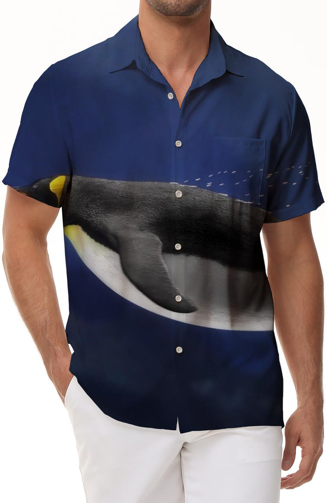 Men's Hawaiian Shirt Cute Animal Penguin Beach Shirt Summer Button Shirt Short Sleeve Beach Navy Blue