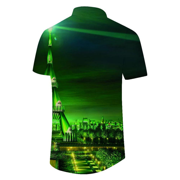 
Green city men's Hawaiian shirt short sleeve casual shirt beach summer party
                