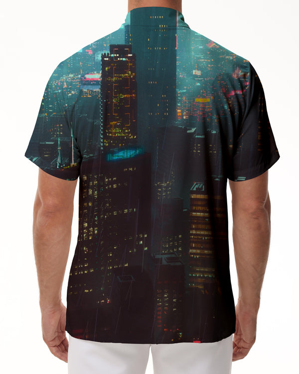 
Bustling City Chic Hawaiian Shirt Mens Short Sleeve Front Pocket Button Graphic Print Casual Beach
                