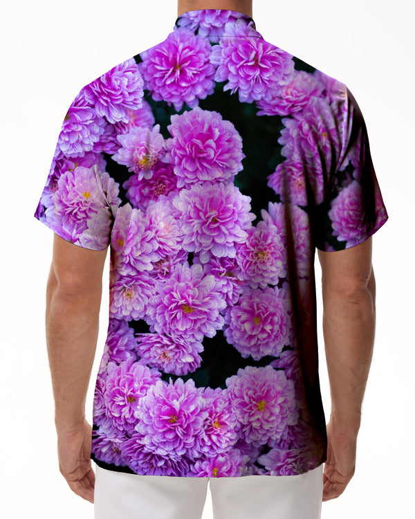 
3d digital printing dahlia color men's retro lapel daily travel button-down shirt holiday beach shirt short sleeve
                
