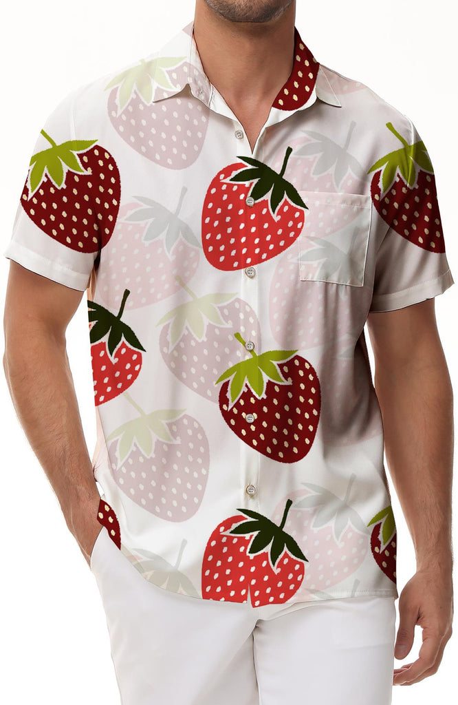Fashion Strawberry 3D Printed Pattern Men's Summer Fruit Pattern Short Sleeve Fashion Button Lapel Pocket