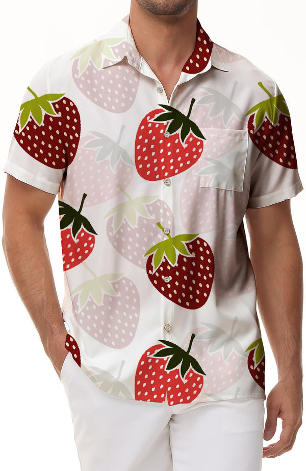 Fashion Strawberry 3D Printed Pattern Men's Summer Fruit Pattern Short Sleeve Fashion Button Lapel Pocket
