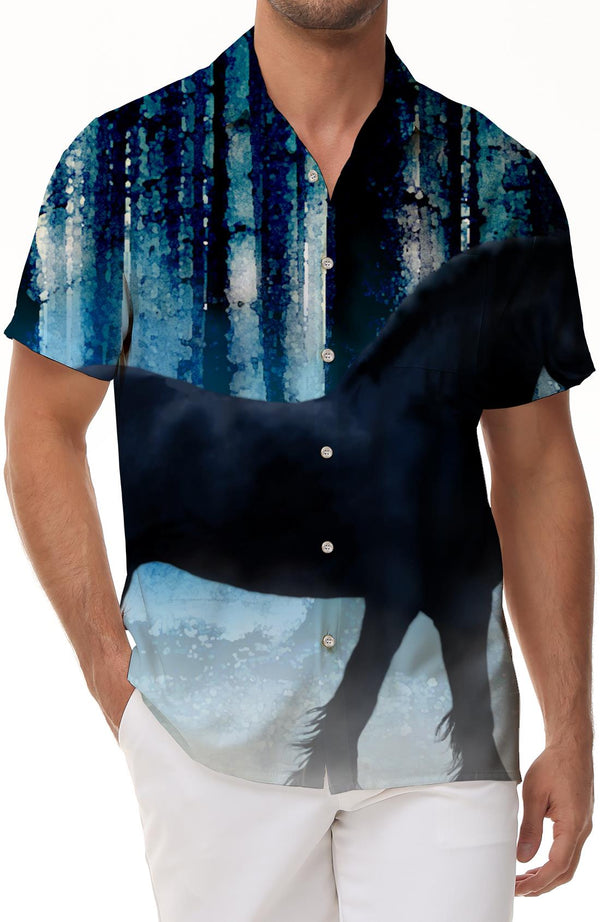 
Design wild white horse animal Hawaiian tops men's casual shirts short sleeves button lapel short sleeves
                