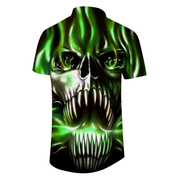 
Green loose outdoor fishing men's Hawaiian shirt skull print casual short sleeves retro collar beach
                