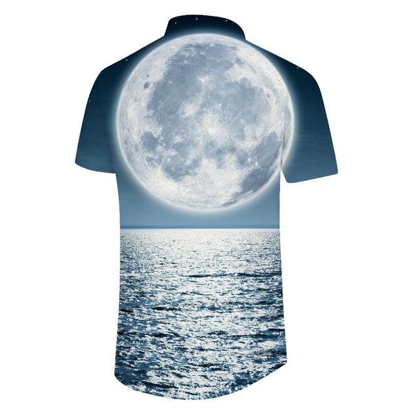 
Comfortable and breathable seaside moon digital printing fashionable men's daily travel short-sleeved shirt Hawaii
                