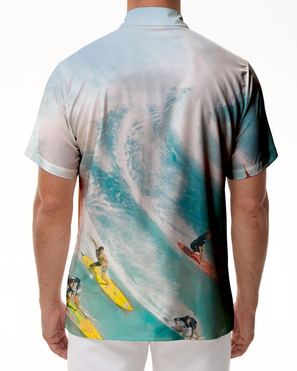 
High wave exciting Hawaiian sea surfing sports men's fun fashion comfortable breathable short sleeve shirt tops
                